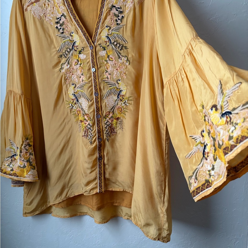 Sundance Golden Hopes Tunic Yellow Embroidered Bird Top Size XL - Picture 4 of 8